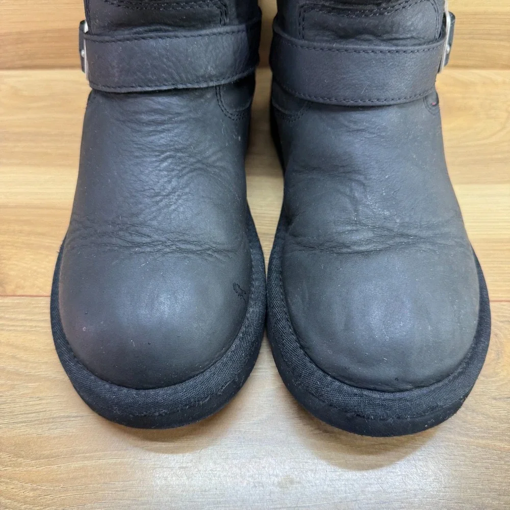 UGG Kensington Tall Boots Womens 7 Black Leather Shearling Sherpa Lined Cozy